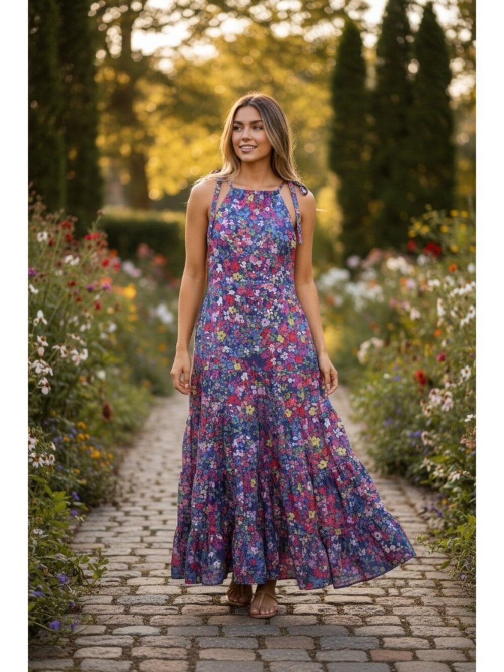 Summersalt Floral Tiered Maxi Long Dress Womens Medium Multicolor Dainty Flowy